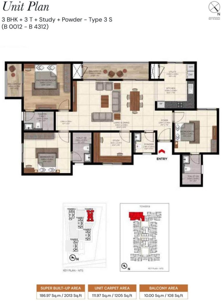 3bhk study 2013 brigade belvedere budigere
