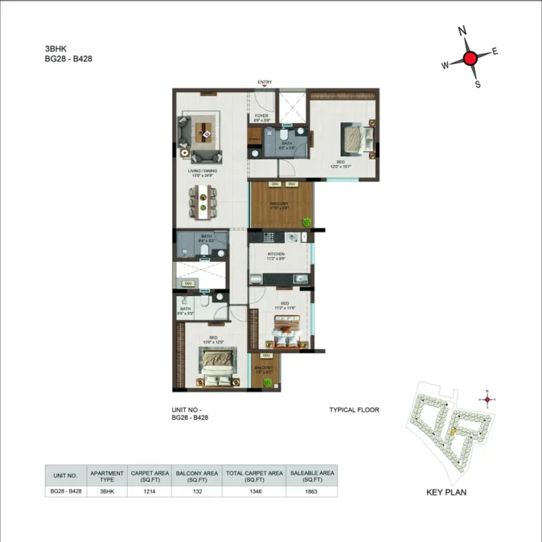 3bhk 1863 casagrand moondance kumbalgodu