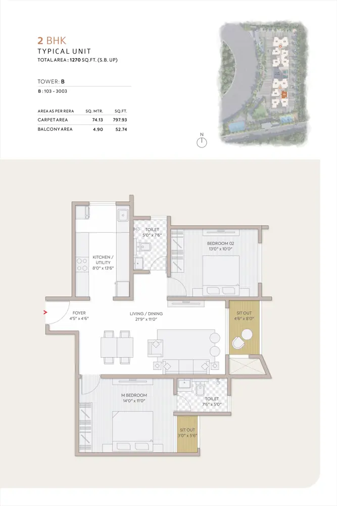 2bhk 1270 orchid south park