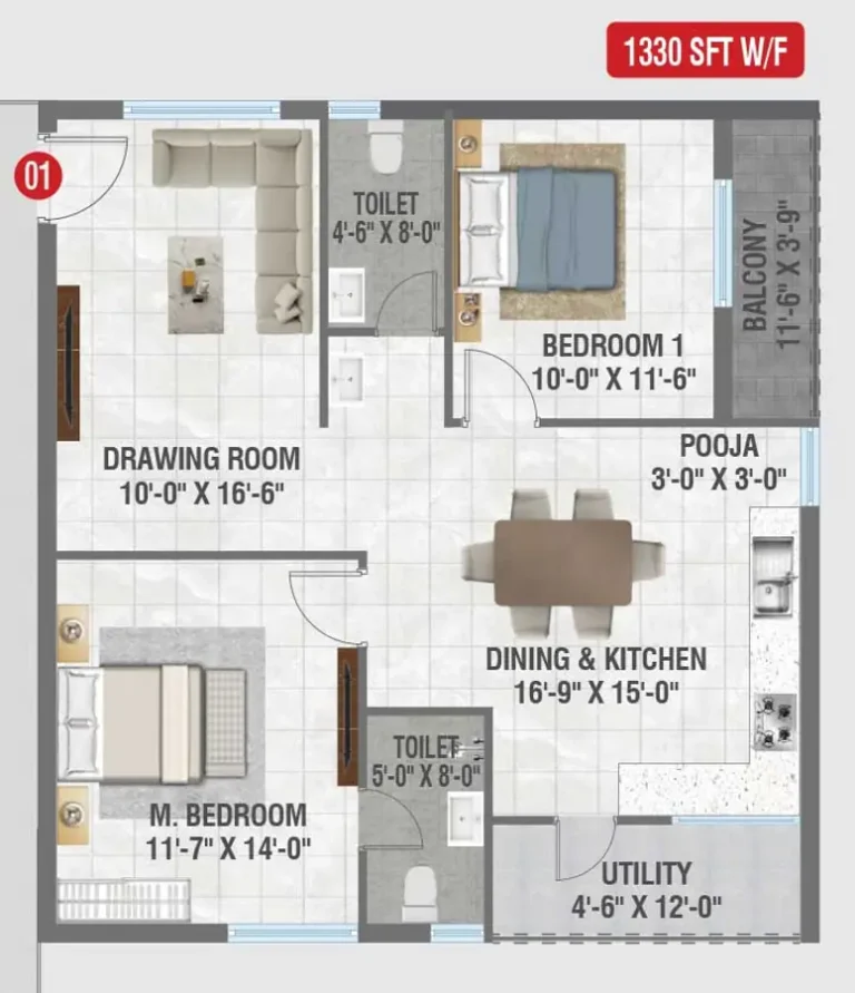 2bhk 1330 amrutha sagar kompally