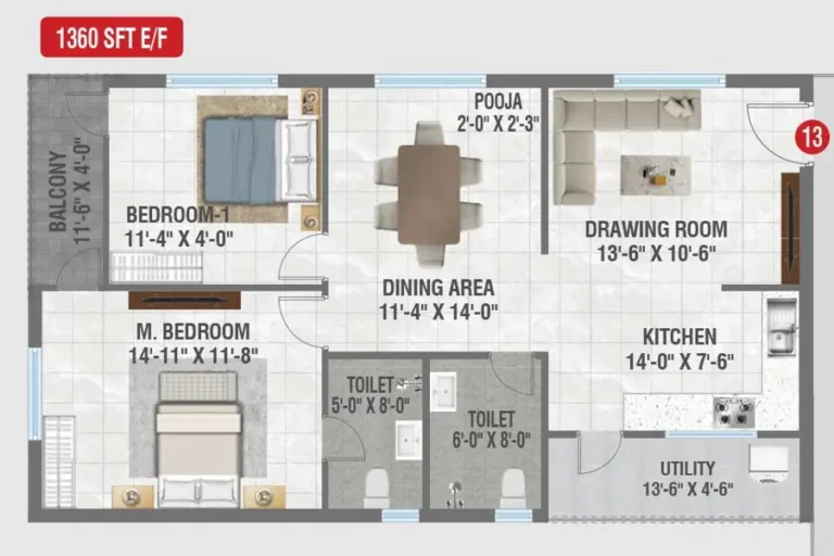 2bhk 1360 amrutha sagar kompally