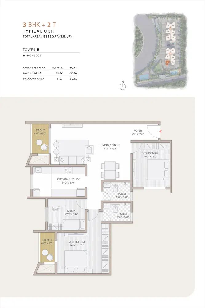 3bhk 1582 orchid south park