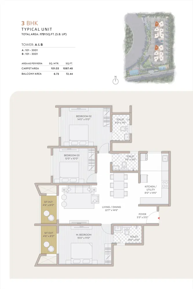 3bhk 1731 orchid south park