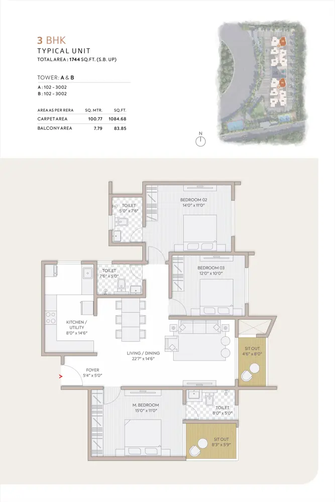 3bhk 1744 orchid south park