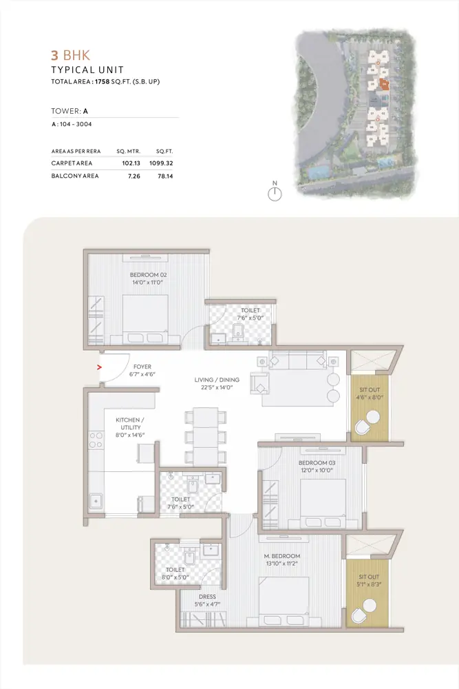 3bhk 1758 orchid south park