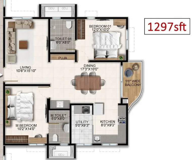 2bhk 1297 aparna wonder woods