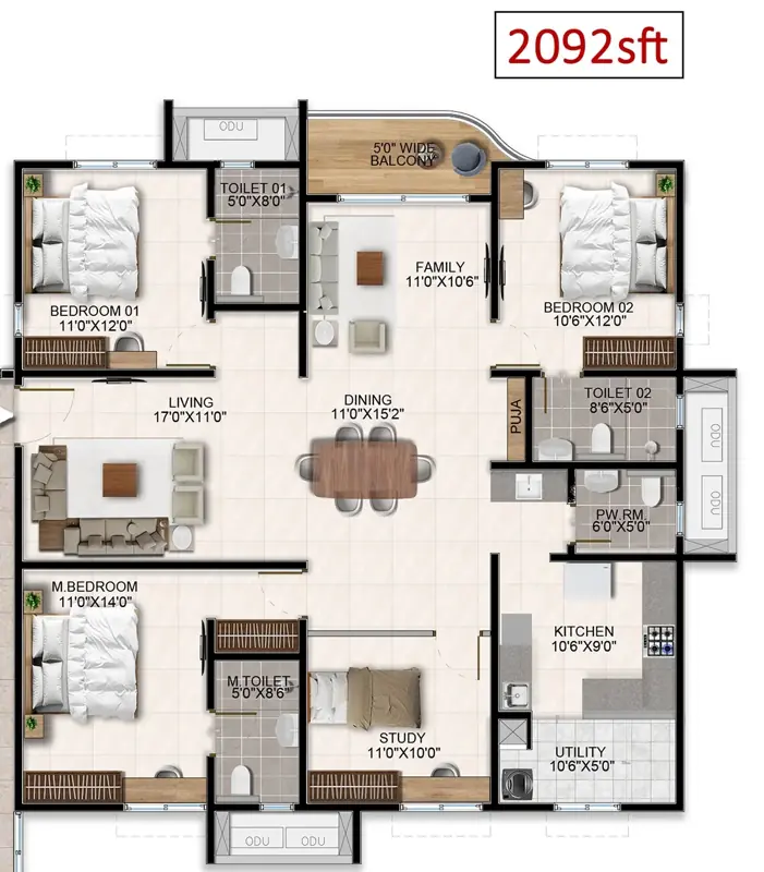 3.5bhk 2092 aparna wonder woods