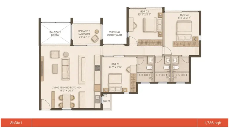 3bhk 1736 graviti hanging gardens