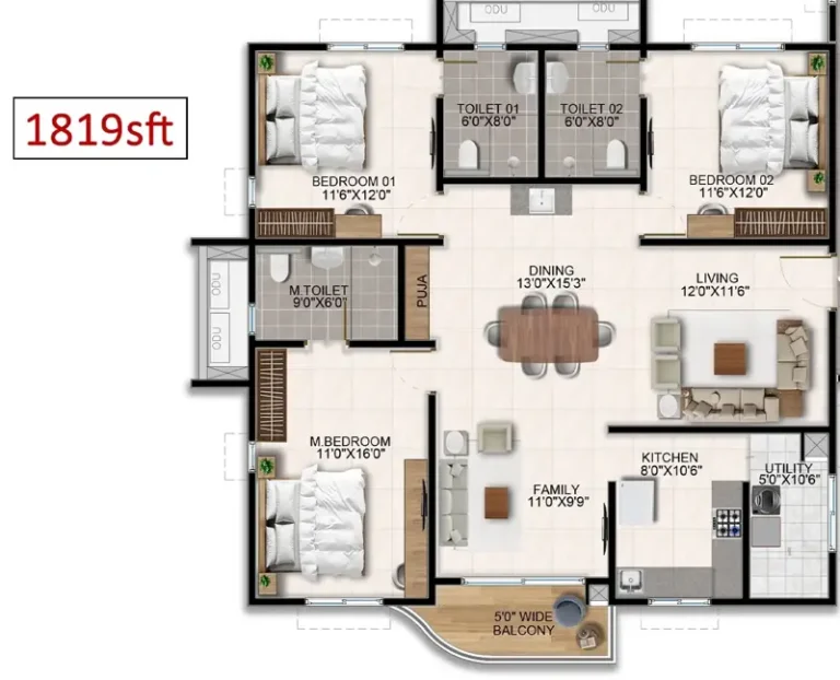 3bhk 1819 aparna wonder woods