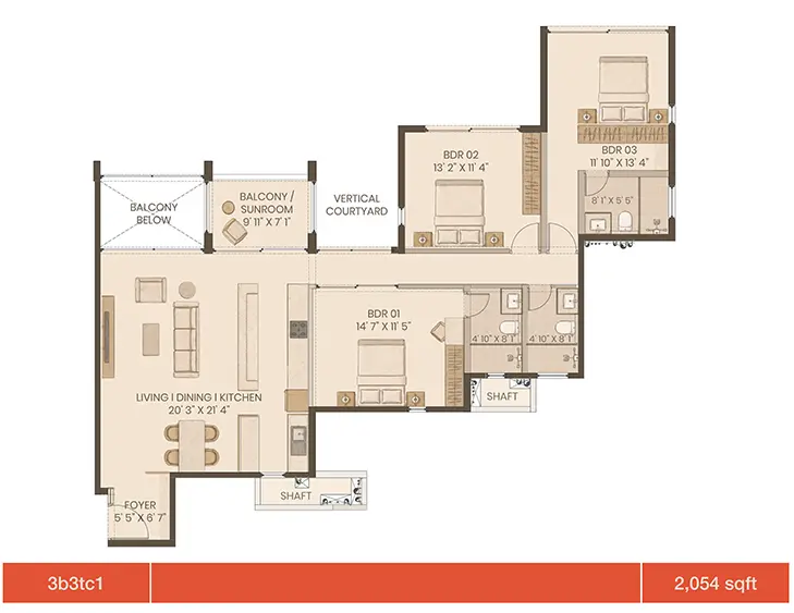 3bhk 2054 graviti hanging gardens
