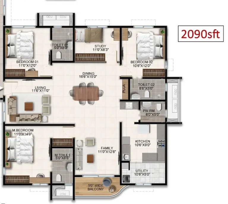 3bhk 2090 aparna wonder woods
