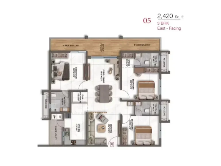 3 bhk 2420 sft east facing dsr ciel
