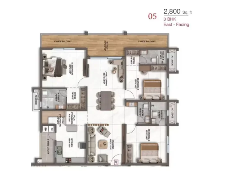 3 bhk 2800 sft east facing dsr ciel