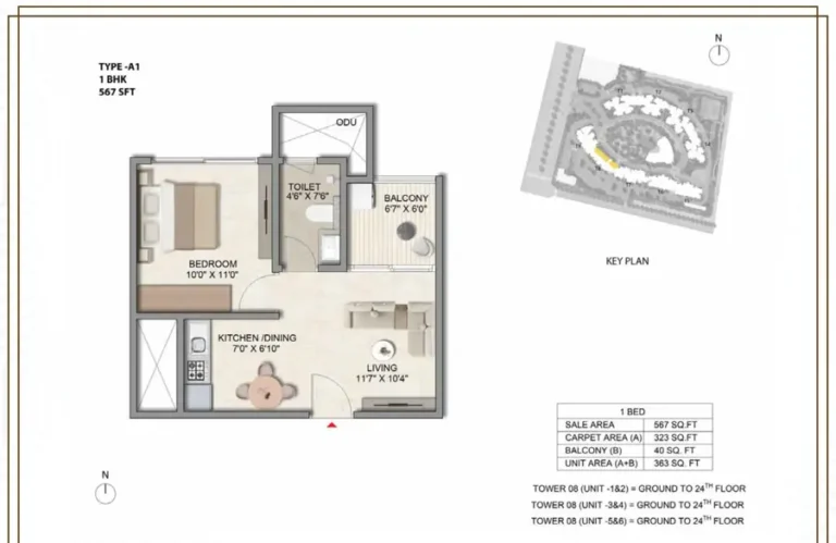 1bhk 567 prestige parklane kiadb phase 2