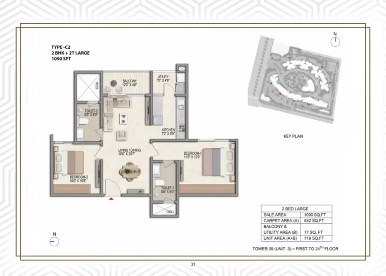 2bhk 1090 prestige parklane kiadb phase 2
