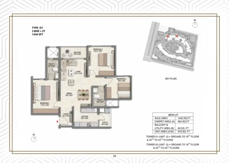 3bhk 1445 prestige parklane kiadb phase 2