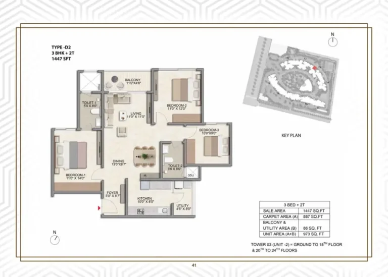 3bhk 1447 prestige parklane kiadb phase 2