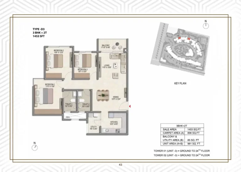 3bhk 1453 prestige parklane kiadb phase 2