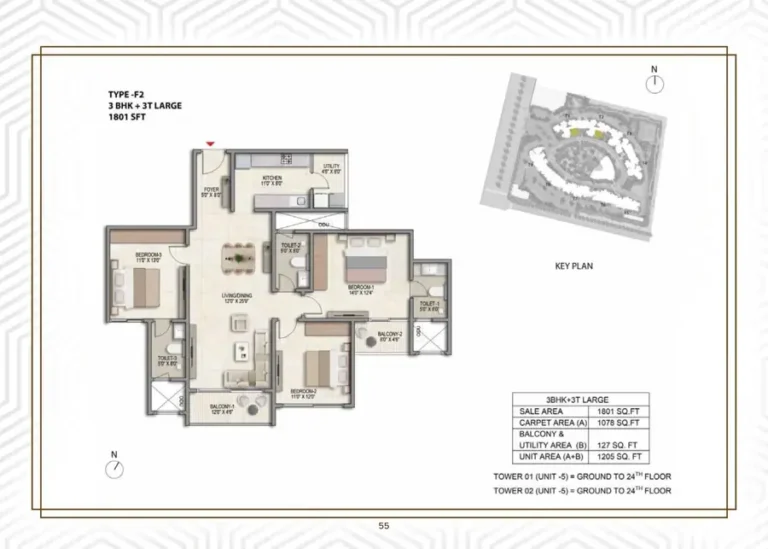 3bhk 1801 prestige parklane kiadb phase 2