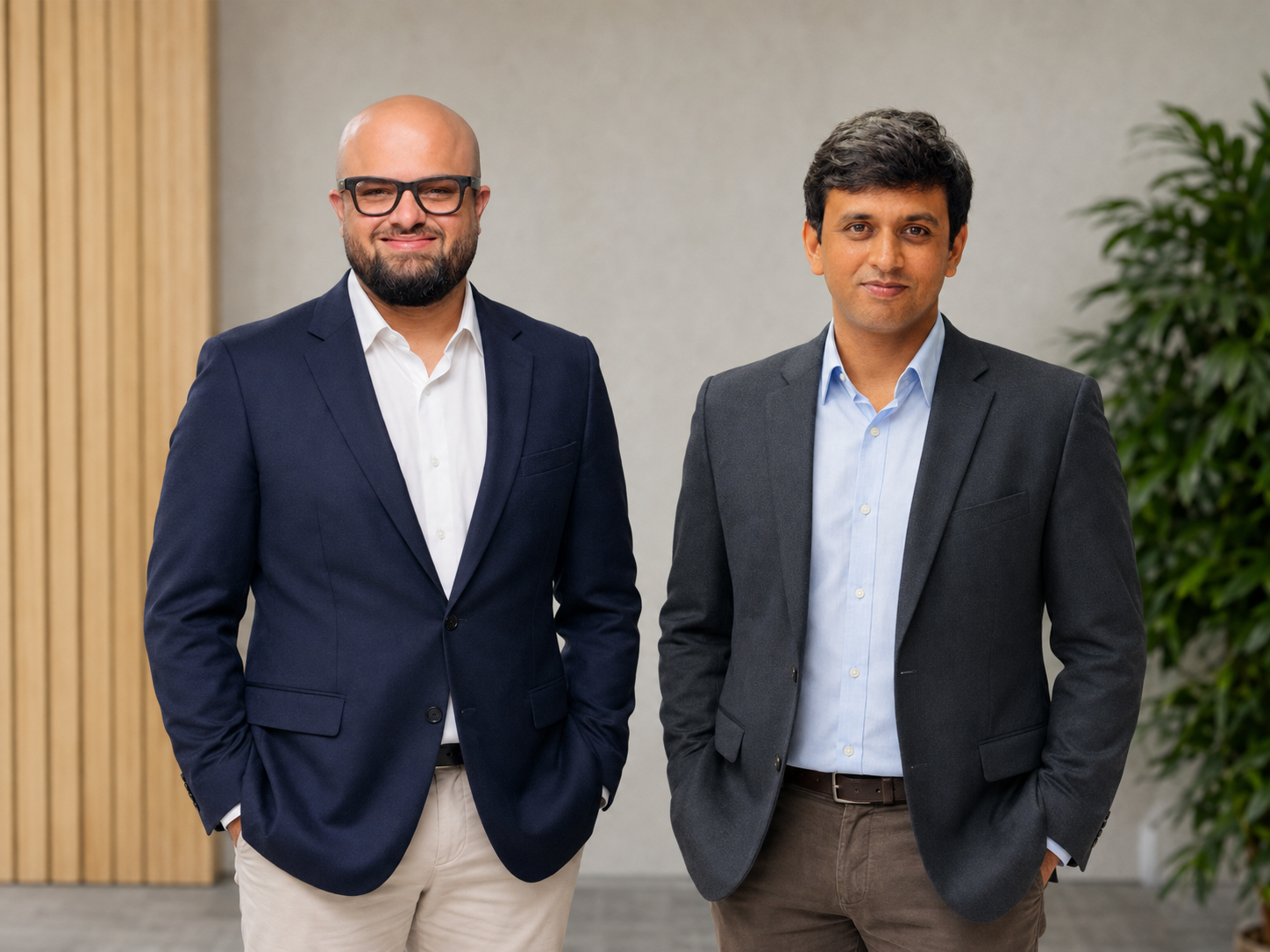 Harish Achar Brahmavar, Founder, on the left, and Raghu P V, Co-founder, on the right, standing together