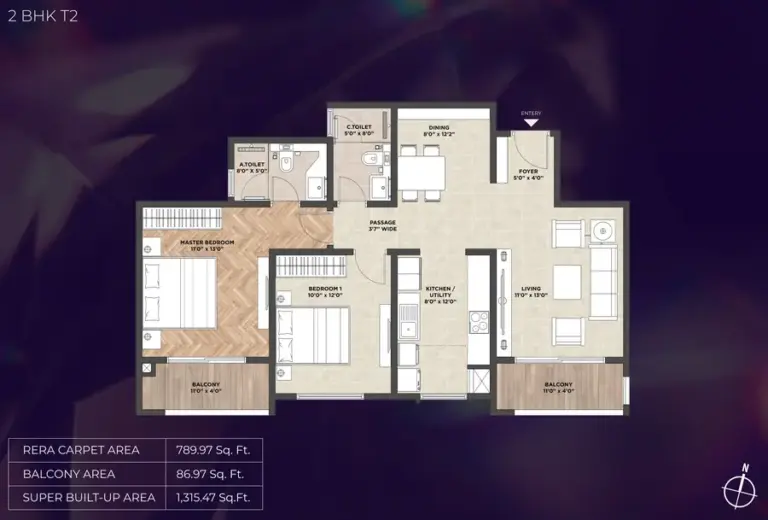 2bhk 1315 purva heritage