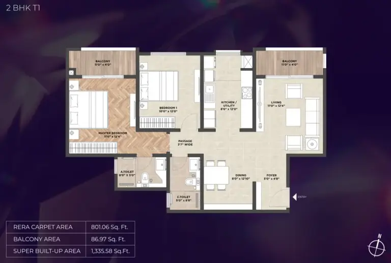 2bhk 1335 purva heritage