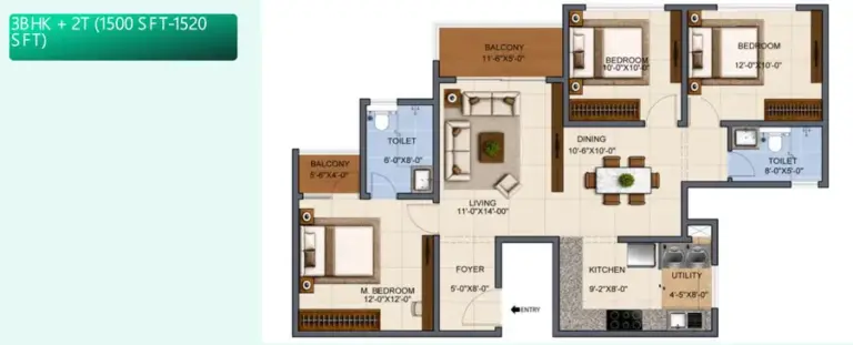 3bhk 2t 1500 1520 a urbanrise the living wave sarjapur road