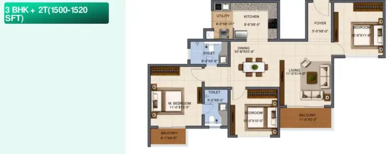 3bhk 2t 1500 1520 b urbanrise the living wave sarjapur road