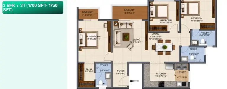 3bhk 3t 1700 1750 c urbanrise the living wave sarjapur road