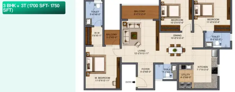 3bhk 3t 1700 1750 e urbanrise the living wave sarjapur road