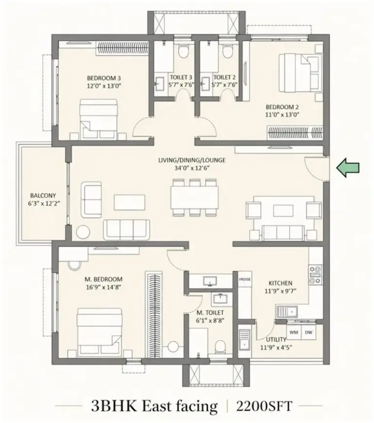 godrej brooklyn avenue kukatpally 3bhk east facing 2200 sq.ft