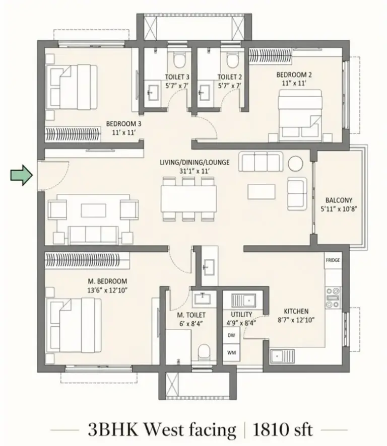godrej brooklyn avenue kukatpally 3bhk west facing 1810 sq.ft