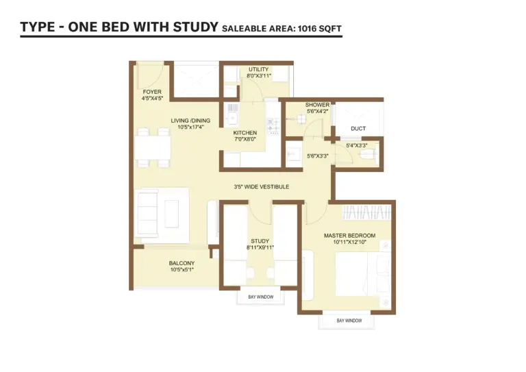 nikoo homes 9 kiadb 1bhk study 1016