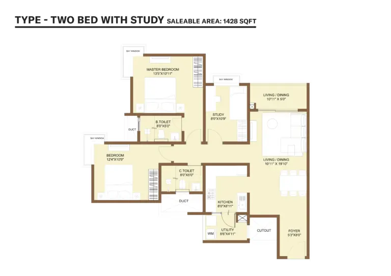 nikoo homes 9 kiadb 2bhk study 1428