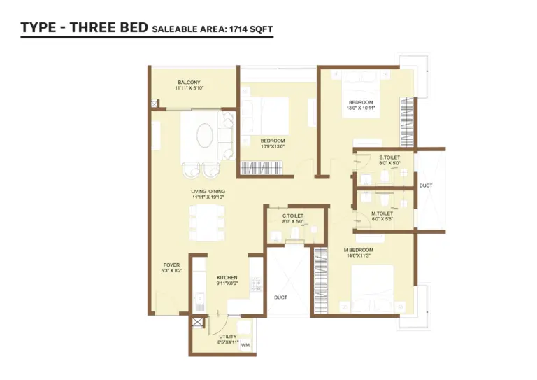nikoo homes 9 kiadb 3bhk 1714
