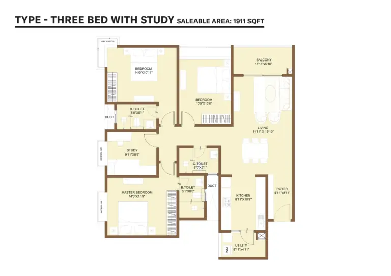 nikoo homes 9 kiadb 3bhk study 1911